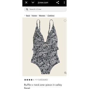 J. Crew Womens 1 Piece Swimsuit  Navy Floral Print Ruffle Plus 20 NWT Runs Small